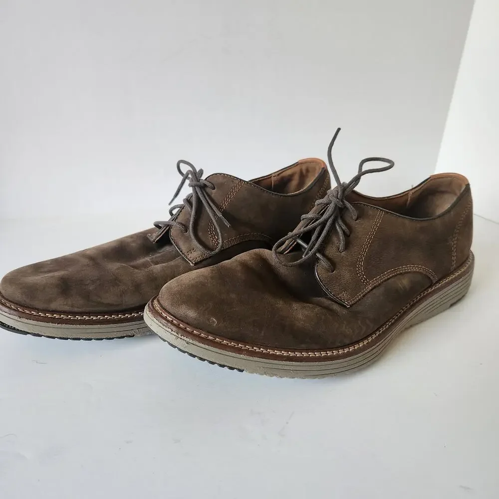Johnston & Murphy Upton Plain Toe Nubuck Shoes Mens SZ 12M Brown Trufoam Lace Up